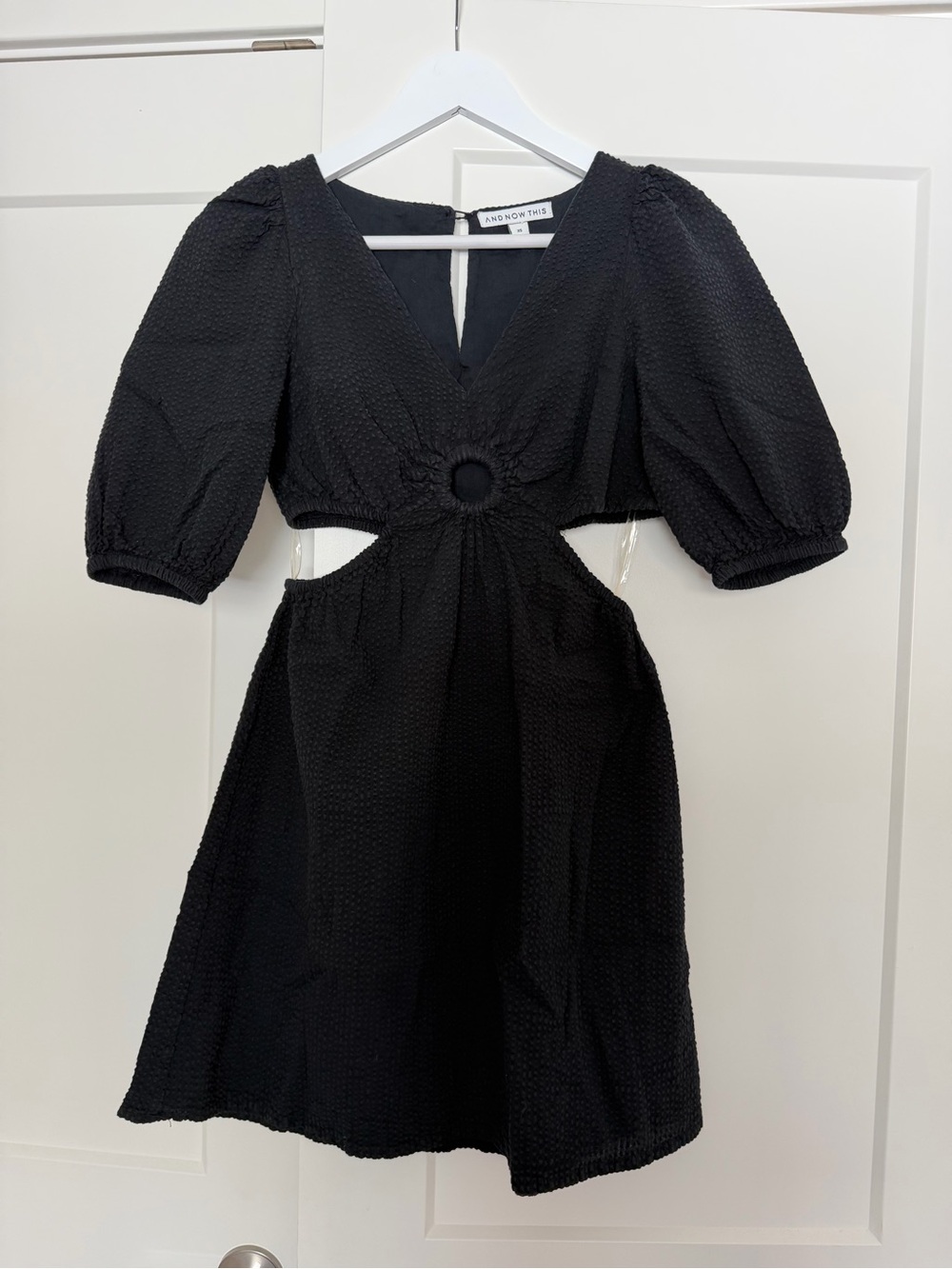 And Now This Black Cutout Puff Sleeve Mini Dress XS-S